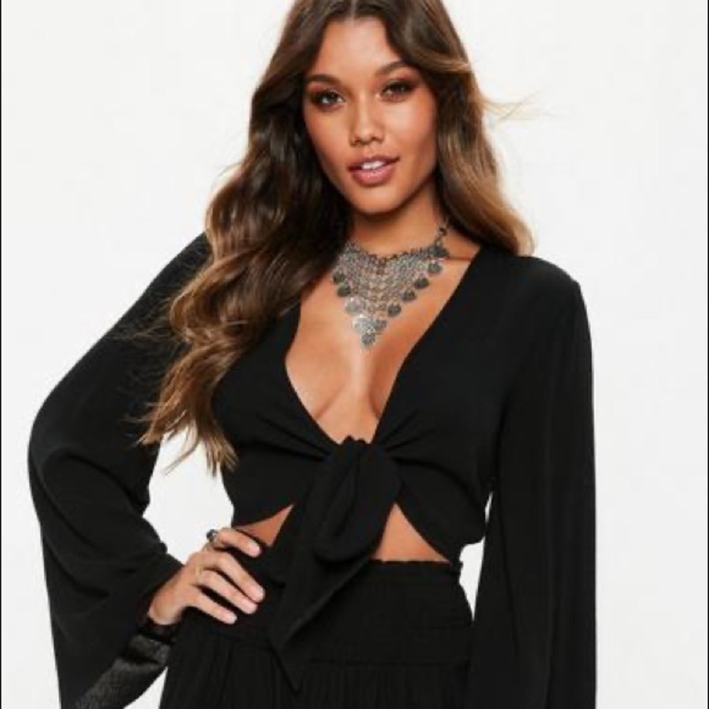Missguided Black Tie Front Crop Top